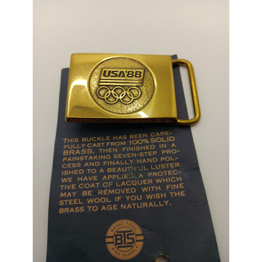 Vintage USA '88 Olympics Solid Brass Belt Buckle Hand‎ Polished Lacquered NEW